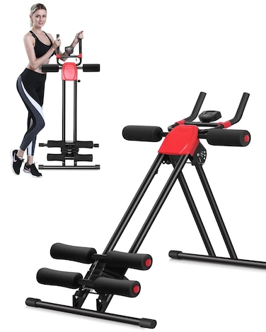 SPORFIT Ab Crunch Machine Foldable Abdominal  Core Fitness Equipment Height Adjustable Waist Trainer with LCD Display Full Body Workout Machine for Home Use Black
