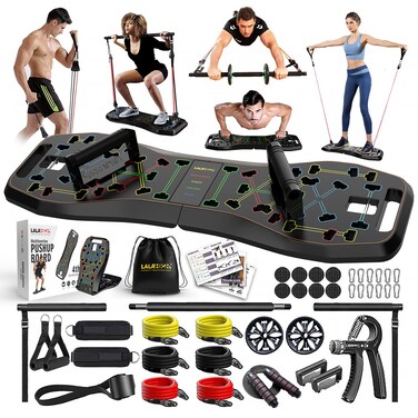 LALAHIGH Portable Exercise Equipment with 22 Gym Accessories 25 in 1 Push Up Board FitnessPushup Board Work from Home Fitness with Resistance Bands Ab Roller WheelFull Body Workout at Home for Men