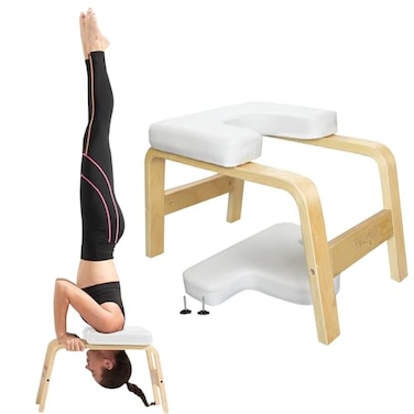 Yes4All Yoga Headstand Bench with PU Pads and Thickness Foam Wooden Yoga Inversion Chair for Balance Training Core Strengthening
