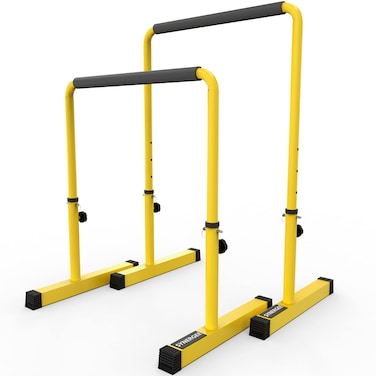 Synergee Dip Bar Adjustable Dip Station from 30 39 for Dips Inverted Pull Ups Max capacity 400 lbs Portable Dip Stand for Total Body Workout Available in Yellow and Black