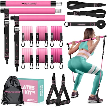 Pilates Bar Kit with Resistance Bands Multifunctional Pilates Bar for Women  Men with HeavyDuty Metal Adjustment Buckle Pilates Home Equipment for Full BodyWorkouts