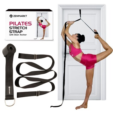 Pilates Stretch Strap with Door Anchor  Stretching Door Strap for Flexibility and Posture Alignment  Pilates Accessories for Home Workouts and Flexibility Training