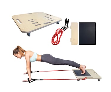 F FITIS HOME PILATES Reformer Edit  Portable Reformer Alternative for Full Workouts and Exercises at with Resistance Bands Wood