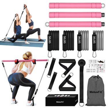 Multifunctional Portable Pilates Bar Kit with Resistance Bands Home Gym Equipment with Handles  Stackable Pilates Flexbands Supports FullBody Workouts for Yoga
