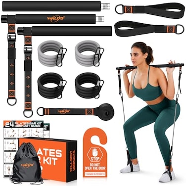 Pilates Bar Kit with Resistance Bands 3Section Multifunctional Yoga Pilates Bar with Metal Adjustment BucklePortable Pilates Equipment for Women  Men FullBody Workouts at Home Gym