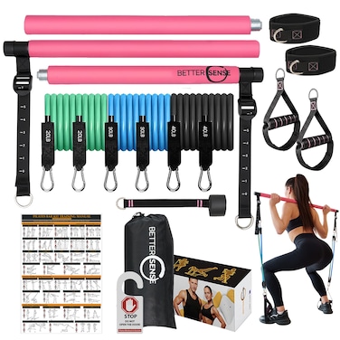 Upgraded Pilates Bar Kit 39 Adjustable Exercise Equipment for Men Women with 6X 20 30 40 lbs Resistance Bands with Adjustment Buckle Pilates Equipment for Home Workouts for All Fitness Levels