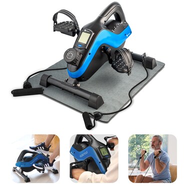 Under Desk Bike Pedal Exerciser with Resistance Bands Arm and Leg Mini Exercise Bike Stationary Bike Pedals Desk Exercise Equipment Foot Pedal Exerciser and Desk Workout Compatible with Fitness App