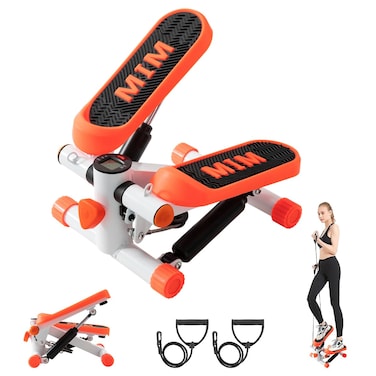 Hrelec Mini Stepper with Resistance Band Portable Stair Stepper with Calories Count Exercise Stepping Machine for Exercise Fitness Office Home Workout Equipment Orange