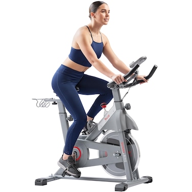 Sunny Health  Fitness HeavyDuty Indoor Stationary Exercise Bike 4Way Adjustable Seat for Cycling Cardio workout at Home Optional 49 LB Flywheel  Exclusive SunnyFit App Enhanced Bluetooth Link
