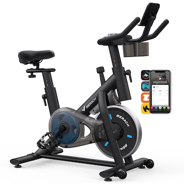 MERACH Exercise Bike for Home with Exclusive App Stationary Bike with Enhanced Electronic LED Monitor Silent Belt Drive and Comfortable Seat Cushion for Home Cardio Workout