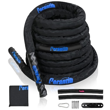 Perantlb Battle rope with wearresistant nylon protective sleeve Heavy Battle Rope for Strength Training Home Fitness Exercise Rope Anchor Strap Kit Included
