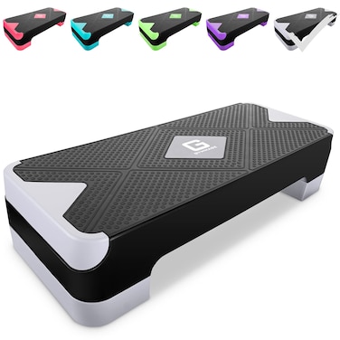 GYMMAGE Adjustable Workout Aerobic Stepper Aerobic Exercise Step Platform with 2 Risers Exercise Step Deck for Fitness 265 Trainer Stepper with NonSlip Surface Home Gym  Extra Risers Options