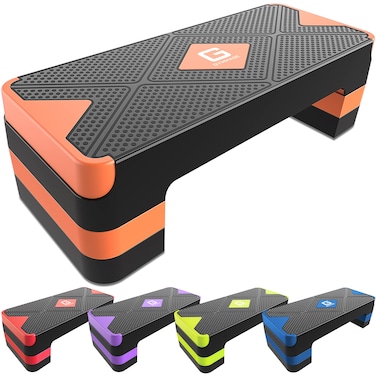 GYMMAGE Aerobic Exercise Step Adjustable Aerobic Stepper for Exercise Workout Step Platform for Step Up 265 Step Deck with 4 6 8 Adjustable Height Risers Women Home Gym Cardio Fitness