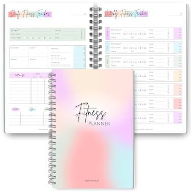 Templatables 90 Day Fitness  Workout Planner for Women  Gym Journal Weight Loss Tracker Meal Planner Self Care Habit Tracker  A5 Pastel Rainbow
