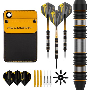 Accudart Steel Tip Dart Set 40  Tungsteel Barrel  Round Grooves for Consistent Grip  Polycarbonate Shafts  Pocket Wallet for Convenient Storage  Standard Shape Flights