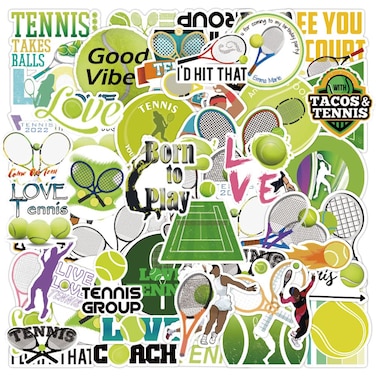 Jukome Tennis Stickers 50Pcs Tennis Waterproof Vinyl Decals for Water Bottles Laptop Luggage Cup Computer Mobile Phone Skateboard Guitar Dcor