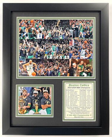 Legends Never Die Inc Boston Celtics  20232024 Champions  Framed Photo Collage  2 Sizes and 3 Styles  Mosaic 12x15