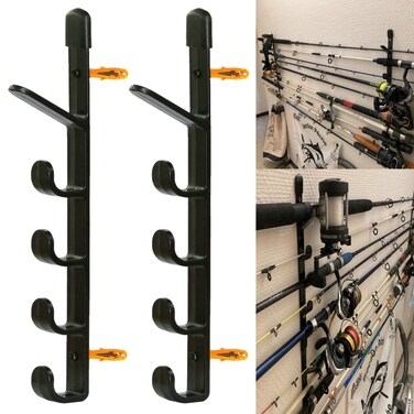 AUXPhome 1Pair Fishing Rod Storage Rack Horizontal Wall Mount Fishing Pole Holder Storage Organizer for Garage  Cabin  Basement  Holds up to 5 Rod  Easy to Install  Hardware included