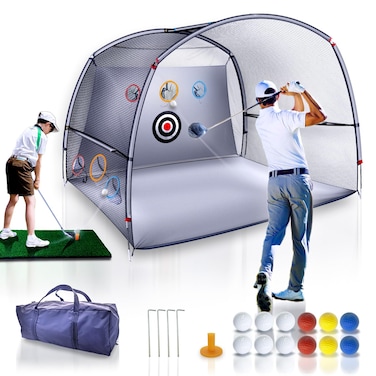 Golf Practice Net2in1 Golf netGolf Hitting Aids Nets for Backyard Driving Chipping Home Golf Swing Training with Targets 1 Golf Mat  12 Golf Balls  1 Golf TeesBag  Men Indoor Outdoor Sports