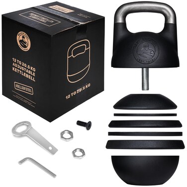Bells of Steel Adjustable Kettlebell  Commercial and Home Gym  Strength Training Kettlebells for Full Body Workouts  Screw Locks for Weight Plates  Competition Standard 35mm Handle 1232 kg