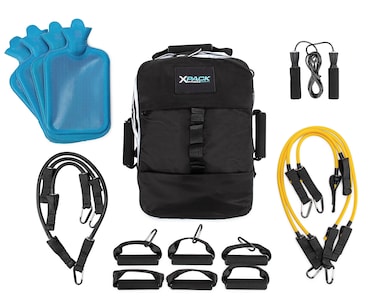 XPACK Fitness Exercise Backpack  Portable Gym for Total Body Training  with 4 Water Weights and Resistance Bands  Workout Bag for Weightlifting Cardio and Core Training Blue