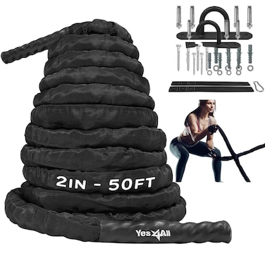 Yes4All 9M  12M  15M Battle Ropes with Cover Battling Rope for Fitness Training Gym Heavy Exercise Ropes 38mm  50mm Heavy Ropes for Strength Workout