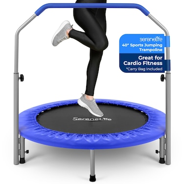 SereneLife Portable  Foldable Trampoline  40 inHome Mini Rebounder with Adjustable Handrail Fitness Body Exercise