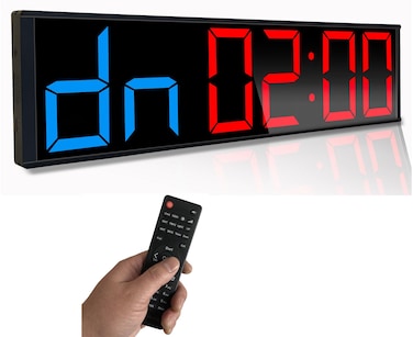 ETEBRG 26 Huge Home Gym Interval Workout Timers Digital Wall Clock with Countdown Stopwatch 7Color Light 8Alarms CalendarTemperature Display for HIITTabataFGBEMOM Blue  Red