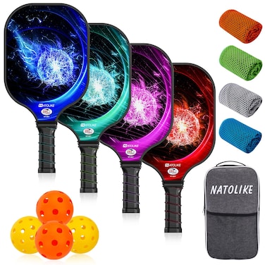 NATOLIKE Pickleball Paddles USAPA Approved Lightweight Pickleball Paddles Set of 2 Fiberglass Surface with Polypropylene Core Pickleball Set 2 Pickleball Rackets 4 Balls 2 Cooling Towels  Bag