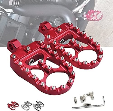StarknightMT CNC Wide Fat Footpegs 360 Roating MX Foot Pegs Chopper Bobber Style Compatible with Dyna Fatboy Sportster Iron 883 Red