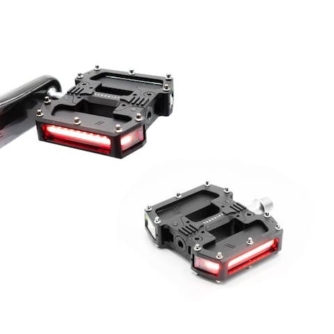 REDSHIFT ARCLIGHT PRO Flat Bicycle Pedals with LED Lights Auto OnOff 36 hr Battery USB Rechargeable Weatherproof Flat Aluminum Bike Pedal with 916in Steel Spindle and Traction Pins