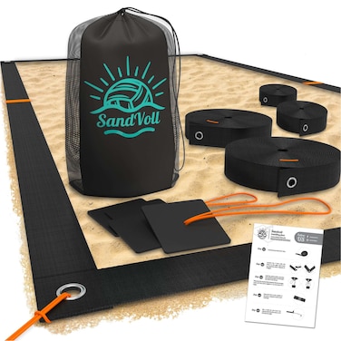 SandVoll Beach Volleyball Lines for Sand  Portable 2 inch Boundary Lines Set for Outdoor  Sand Anchors and Net Bag Official Court Size Dimensions 263 x 526