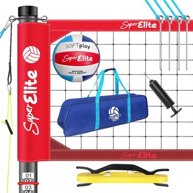VSSAL Portable Professional Volleyball Net Set with Aluminum Adjustable Height Poles Heavy Duty Nets Sets System with EasyPulldown Tensioner 2 Scoring Poles for Outdoor Backyard Beach Lawn