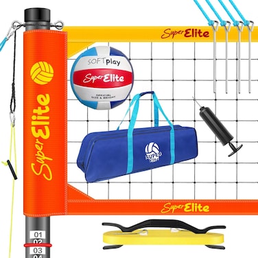 VSSAL Portable Professional Volleyball Net Set with Aluminum Adjustable Height Poles Heavy Duty Nets Sets System with EasyPulldown Tensioner 2 Scoring Poles for Outdoor Backyard Lawn Beach