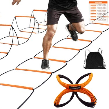 ALPHAWORX Agility Ladder Agility Training Equipment Soccer Speed Ladder Football Footwork Ladder Workout Ladder for Kid Adult Foldable Instant Setup  TangleFree  Carry Bag 488412 Rung