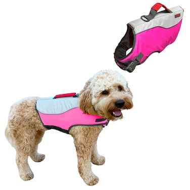 KONG Sport Water Float Dog Flotation Life Jacket Vest Swimming Float Aid with Safety Handle Adjustable Comfortable Durable Preserver High Buoyancy Coat Pink Medium