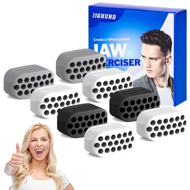 jjshund Jaw Exerciser for Men Women 8 Pcs Jawline Exerciser 3 Resistance Levels Silicone Jaw Trainer Powerful Jawline Shaper with Box Exercises for Chin Face Neck