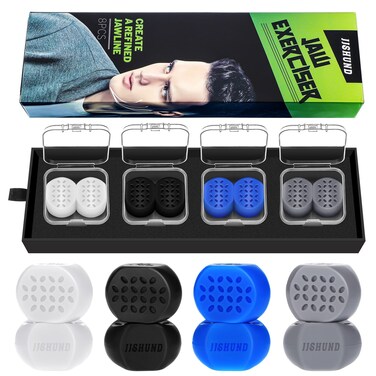 jjshund 8 Pcs Jaw Exerciser for Men Women 4 Resistance Levels Jawline Exerciser Silicone Jaw Trainer Powerful Jawline Shaper for Slim Tone Your Face Neck Say Byebye to Double Chin