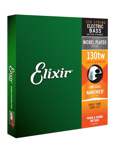 Elixir Strings Nickel Plated Steel with NANOWEB Coating Custom Bass 5th String Single Light B Extra Long Scale TaperWound 130tw