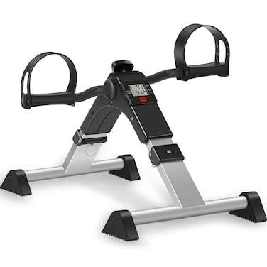 TABEKE Under Desk Bike Pedal Exerciser Fully Assembled Mini Exercise Bike for Leg and Arm Workouts Foldable Desk Bike Peddler Machine for Seniors with Clear LCD Display  Adjustable Resistance