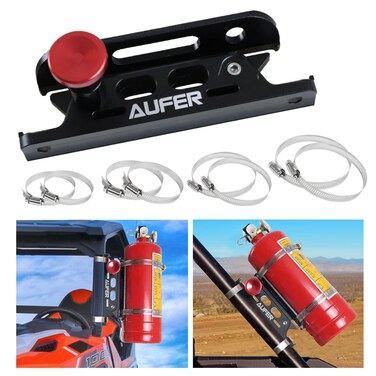 AUFER Universal Aluminum Adjustable Quick Release Roll Bar Fire Extinguisher Mount Holder with 8 Clamps for Jeep Wrangler UTV Polaris RZR Boat and Home Office Garden etcfor 110 Lb Extinguishers