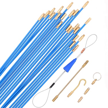 Jeemiter 20Feet Fiberglass Fish Tape Cable Rods Electrical Wire Running PullPush Kit With Hook And Hole Kit In Transparent Tube