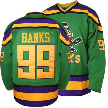Charlie Conway 96 Mighty Ducks Adam Banks 99 Movie Ice Hockey Jersey Green White