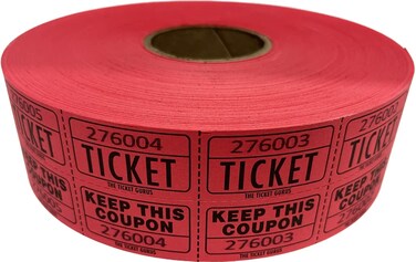 The Ticket Gurus GURULarge Number Raffle 5050 TICKETS2000ROLL Red