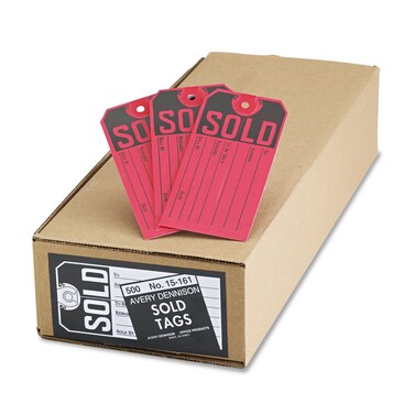 Avery 15161 Sold Tags Paper 4 34 x 2 38 RedBlack Box of 500