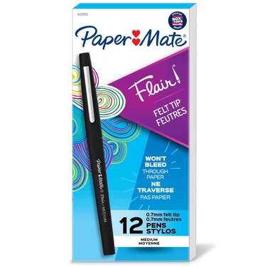 Paper Mate Flair PointGuard Porous Point Pens 12 Black Pens