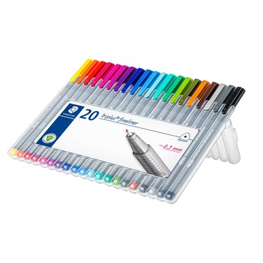 STAEDTLER Triplus Fineliner 03mm MetalClad Tip Ergonomic Triangular Barrel For Writing Drawing And Coloring Set Of 20 Fineliners 334 Sb20