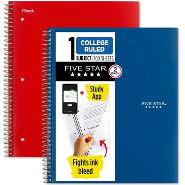 Spiral Notebooks 1 Subject College Ruled Paper 100 Sheets 279 cm x 216 cm Blue Red 2 Pack 38452