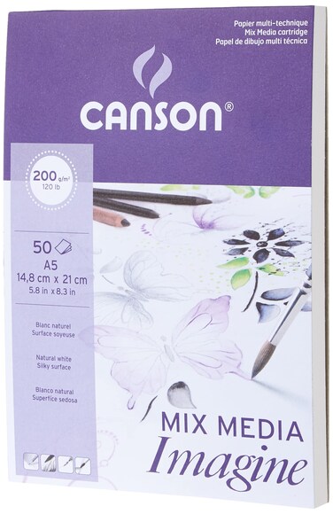 Canson Imagine Mixed Media 200gsm paper natural white A5 pad including 50 sheets