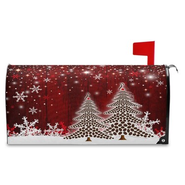 Wamika Merry Christmas Tree Winter Snowflake Pine Mailbox Covers Standard Size Red Christmas Tree Wood White Snow Magnetic Mail Wraps Cover Letter Post Box 21 Lx 18 W